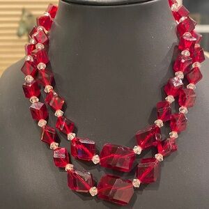 Western Germany Red Faceted Double-Strand Necklace